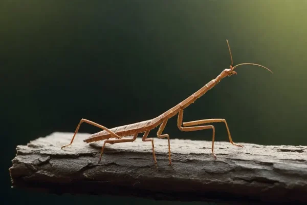 A single walking stick insect, capturing its detailed texture, color and shape. Attention is paid to how the insect blends into its natural environment, highlighting its camouflage skills.